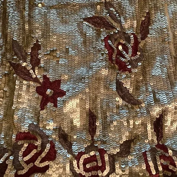 BIBA Vintage Gold Sequin Shift Dress with Floral Embroidery - Picture 2 of 10